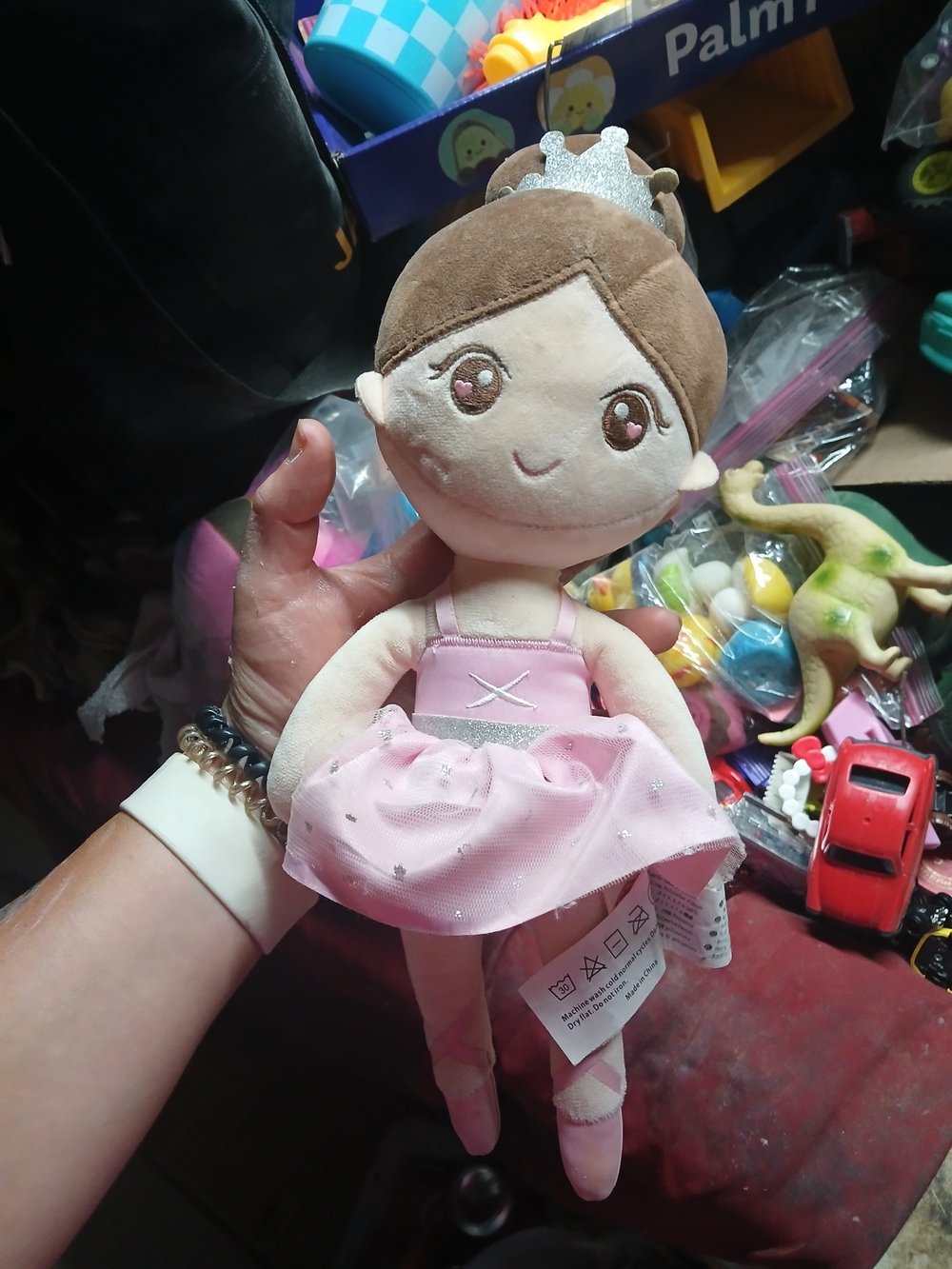 soft Gloveleya Ballerina Plush Doll wearing a sparkly pink tutu and a silver cro